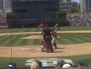 Little T at bat. Yes, we were this close!