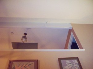 View of pealing ceiling from downstairs