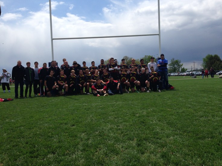 Team photo before the final game with stormy skies in the background. The whole weekend was COLD!